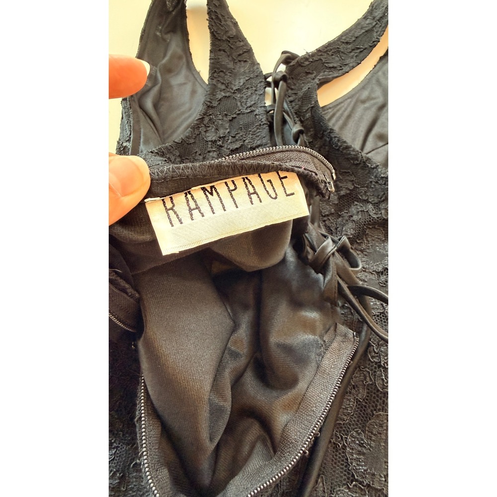 Rampage VTG 90s Y2K Stretch Lace Corset Tie Back Black Mini Dress S - Picture 2 of 8